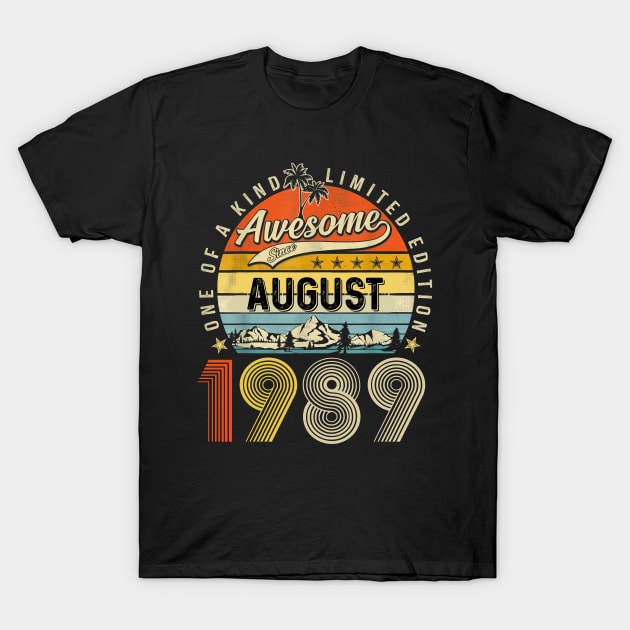 Awesome Since August 1989 Vintage 34th Birthday T-Shirt by louismcfarland